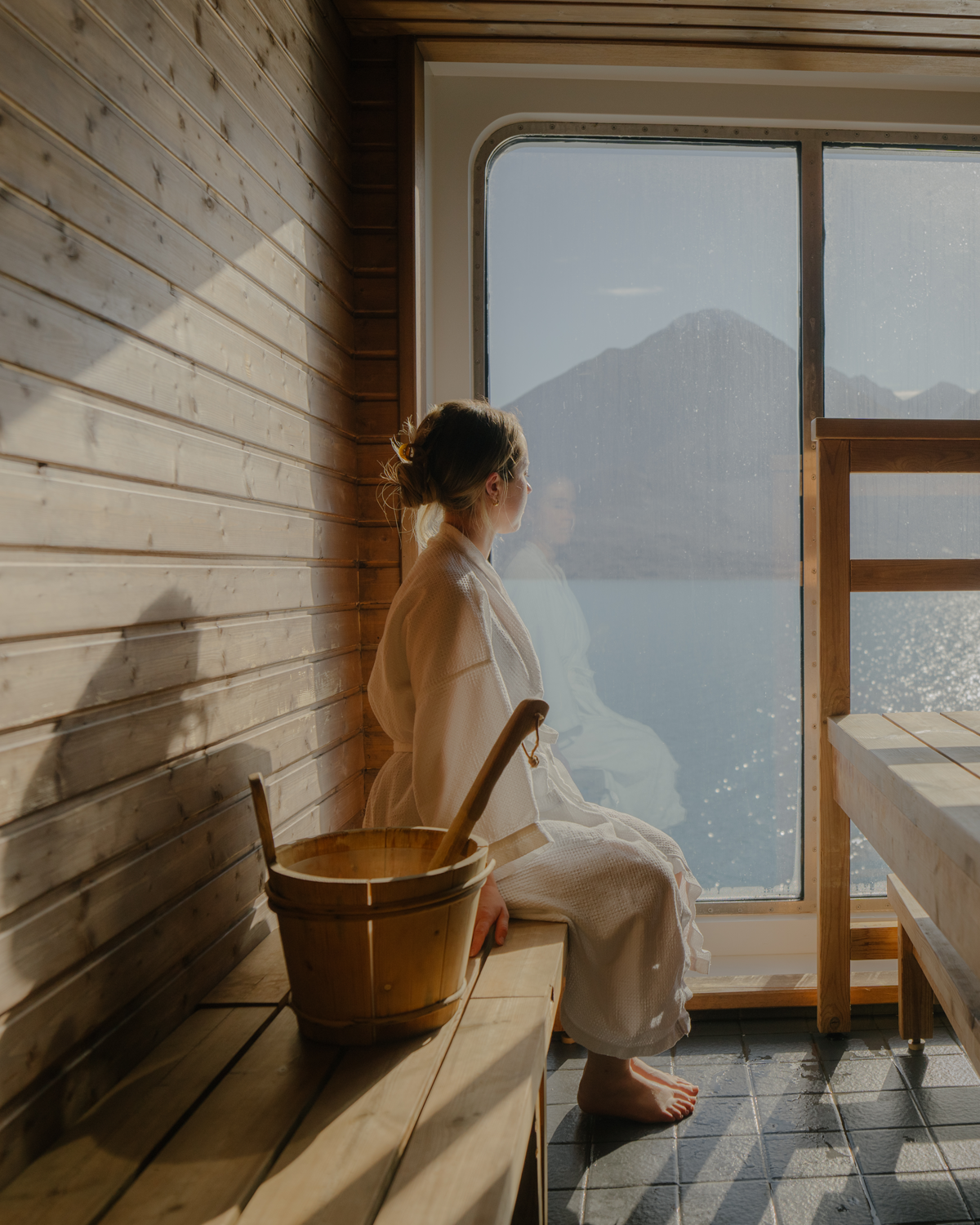Person enjoying the Sauna in Greenland