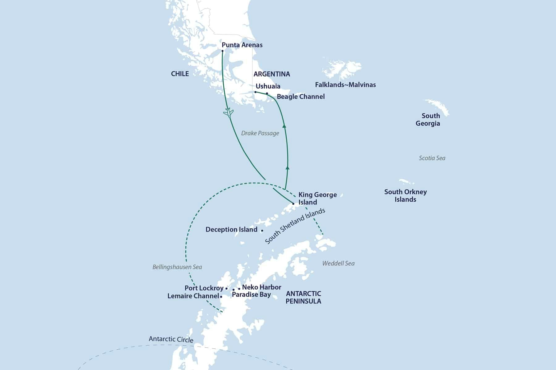 Antarctic Explorer: Through the Lens Itinerary Map